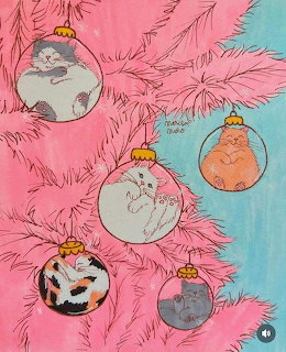 Cat-shaped Christmas ornaments with festive holiday decorations