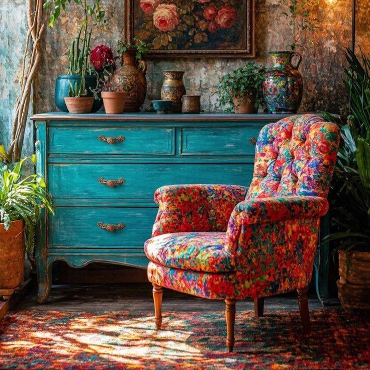Floral Chair Vintage Interior