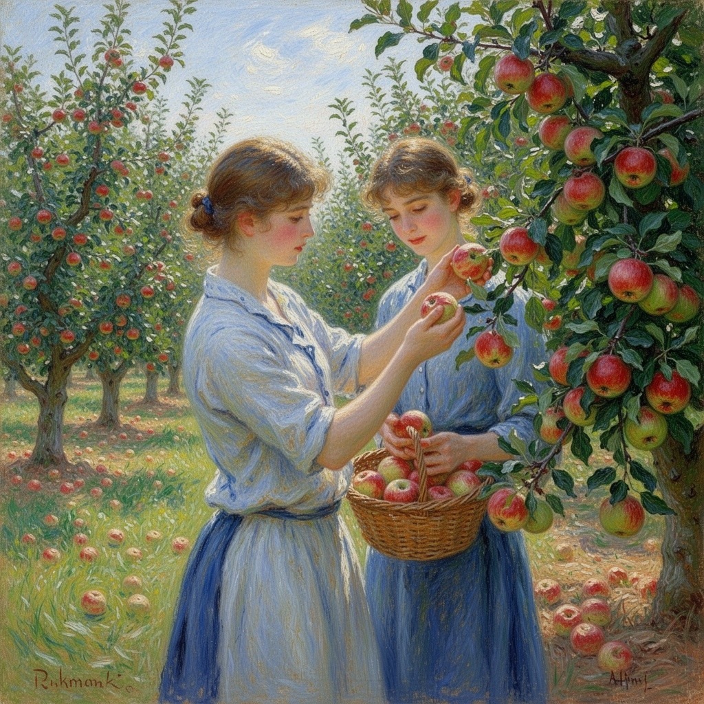 Girls Picking Apples