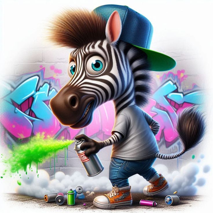 Zebra Graffiti Artist Cartoon
