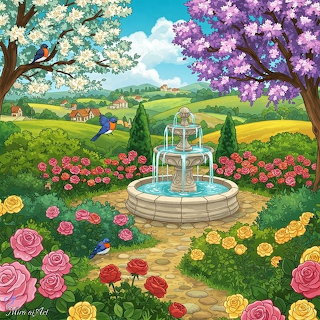 Garden Fountain Scene