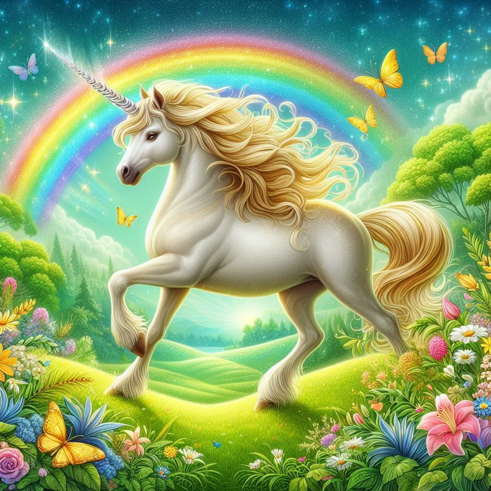 White Unicorn with Rainbow
