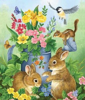 Easter Bunnies in Garden