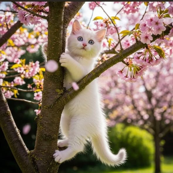 White Kitten in Blossoms