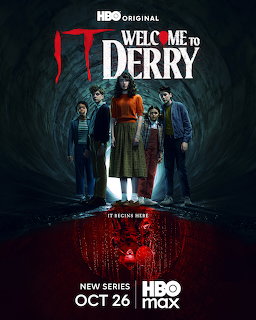 Dark horror poster with four children and a woman in a tunnel above a red reflection