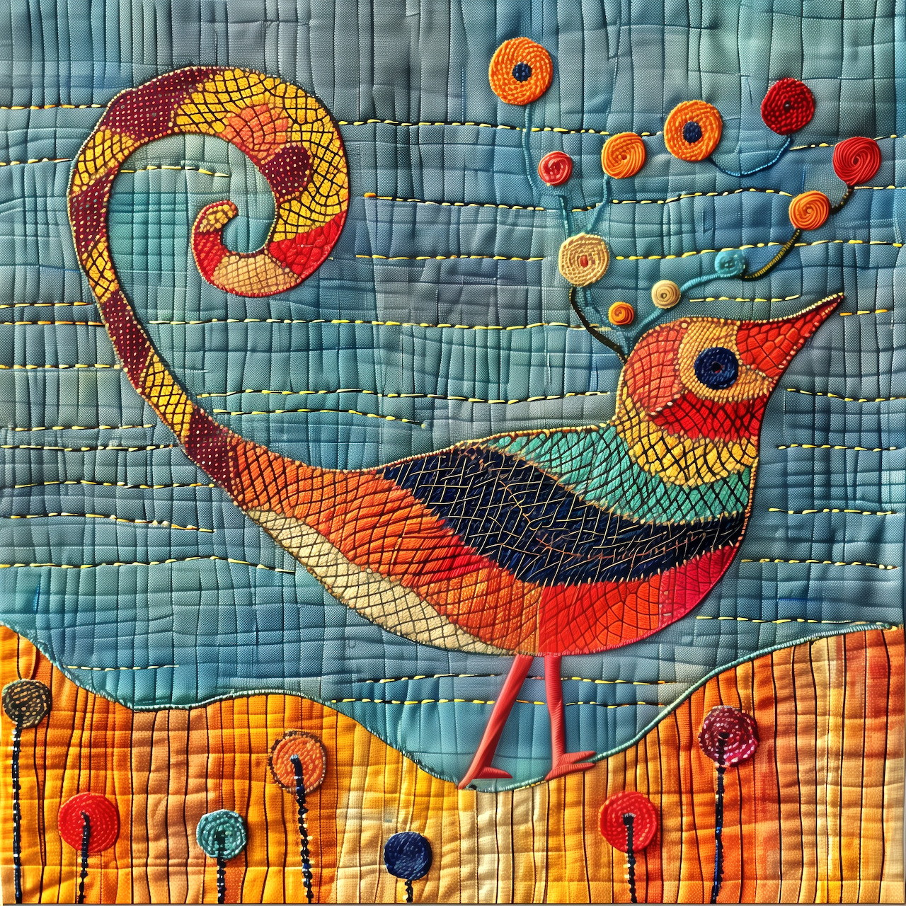 Quilted Bird Fabric Art