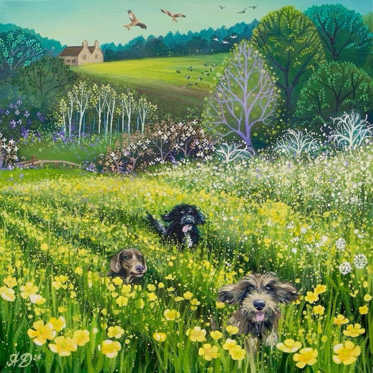 Dogs in Flower Meadow
