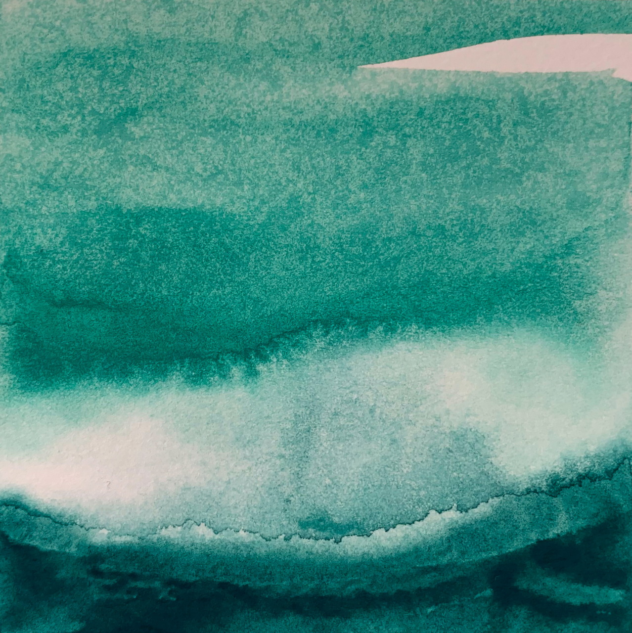 Abstract watercolor painting in teal and green with wave-like ocean forms