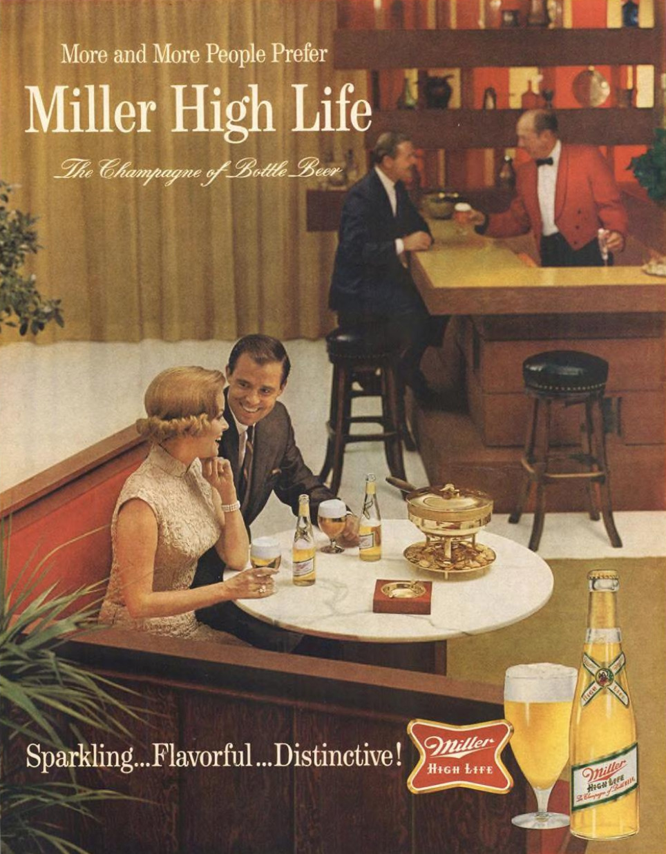 Vintage 1960s Miller High Life beer print advertisement