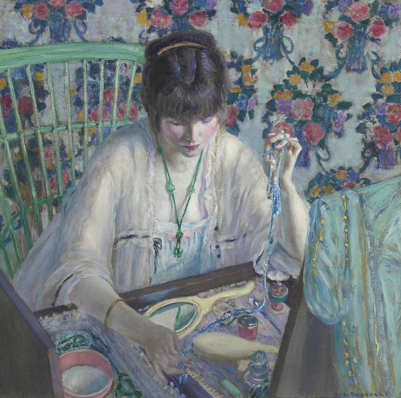 Woman Selecting Necklace Frieseke