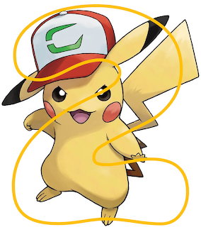 Pikachu wearing a red and white baseball cap, smiling with lightning tail visible