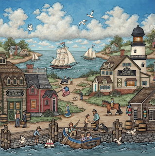 Coastal Village Harbor Scene