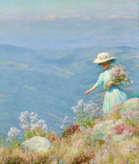 Woman with Flowers on Mountain