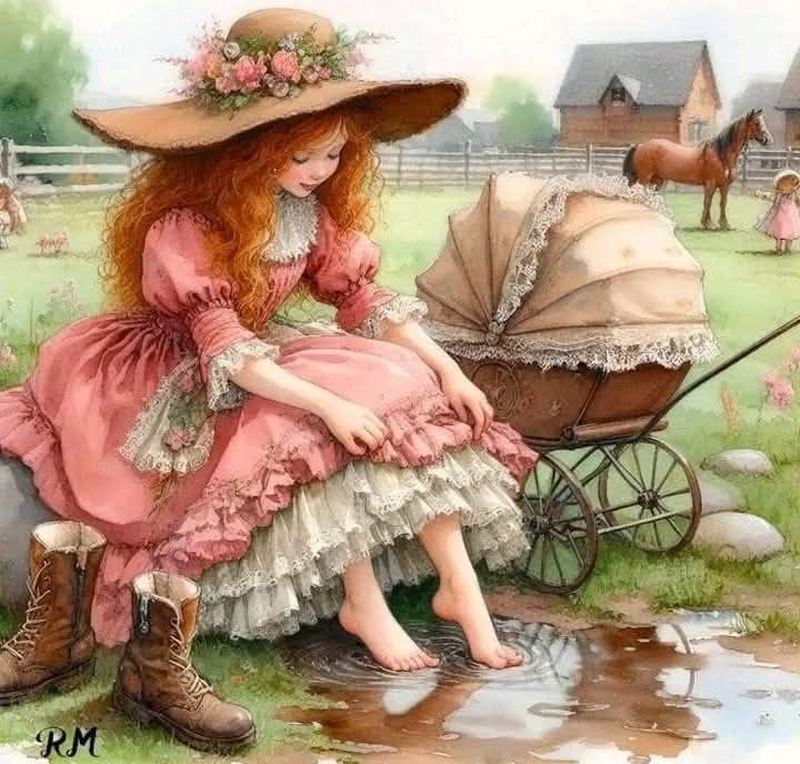 Girl with Victorian Baby Carriage