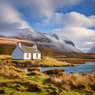 Scottish Bothy Snowy Mountains