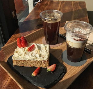 Iced Coffee and Strawberry Cake