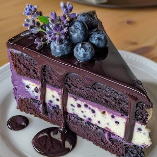 Blueberry Chocolate Layer Cake Slice