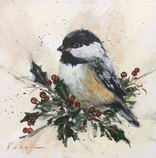 Chickadee on Winter Holly