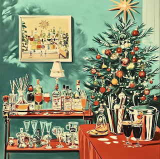 Vintage Christmas Bar Party Scene