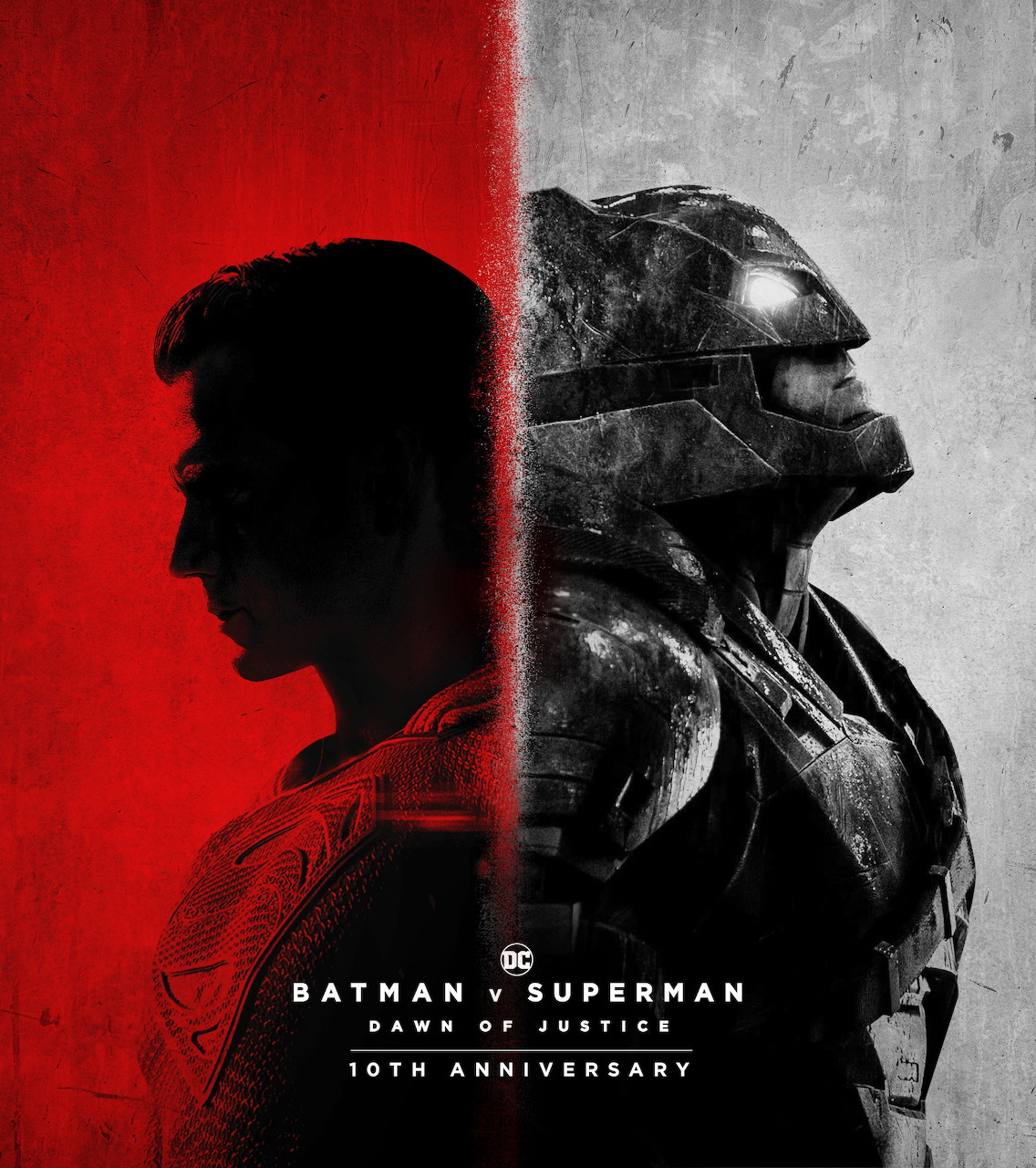 Batman v Superman Dawn of Justice 10th Anniversary movie poster with Superman and Batman in profile