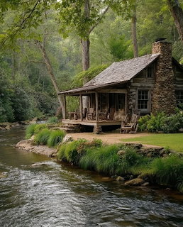 Rustic Cabin by Forest Stream
