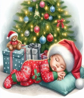 Baby Sleeping Under Christmas Tree
