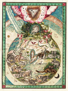 Antique illustrated map with allegorical figures, ornate borders, and mythological scenes in baroque style