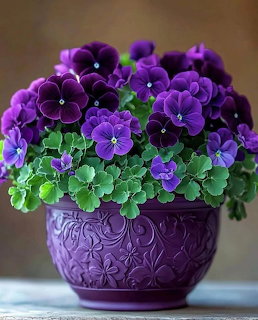 Purple Pansies in Vase
