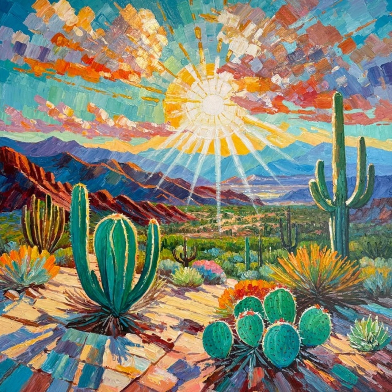 Desert Sunset Cactus Landscape
