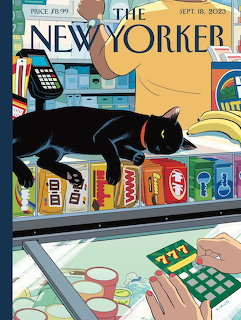 Illustrated New Yorker magazine cover with editorial artwork
