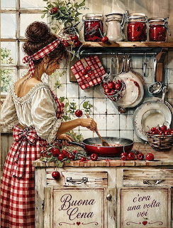 Woman Cooking Cheries Kitchen