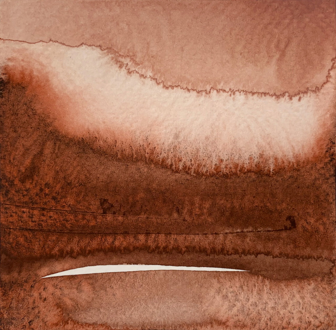 Aerial view of red desert with white curved mineral deposit and sand dunes