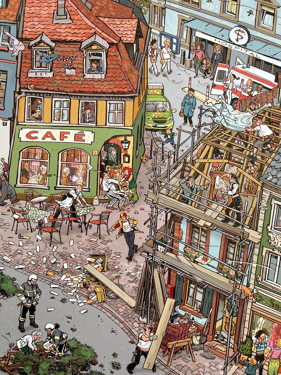 Busy Cartoon Cafe Street Scene