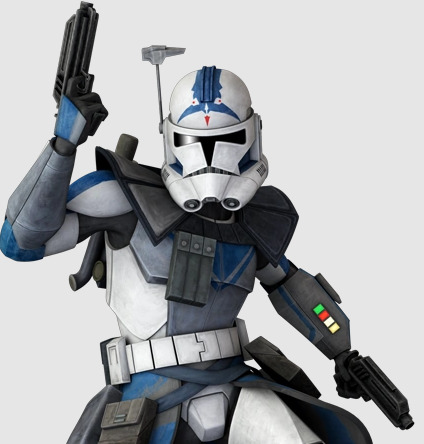 Star Wars clone trooper Fives in blue and white Phase II armor