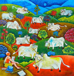 Cows and Bulls Folk Art