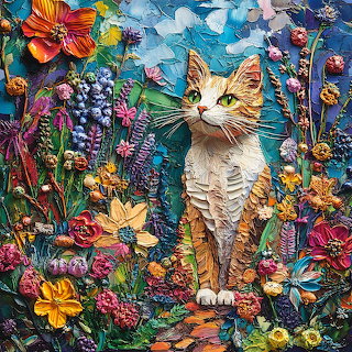 Cat in Colorful Garden