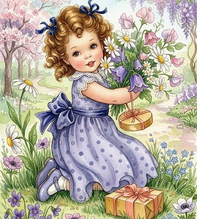 Girl Picking Spring Flowers
