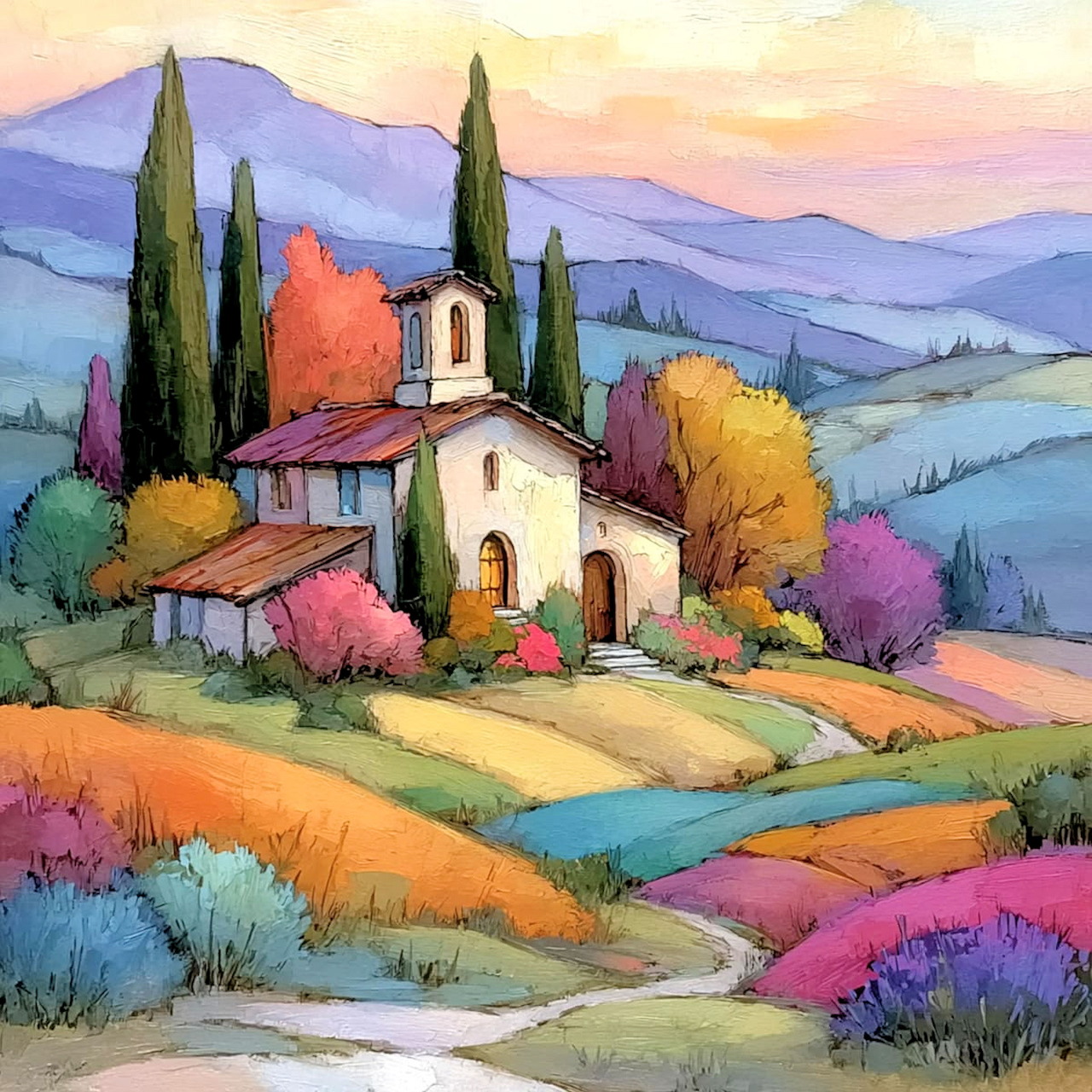 Colorful Tuscany Countryside Painting