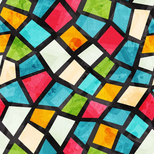 Colorful stained glass style seamless pattern with geometric shapes in bright colors separated by black lines