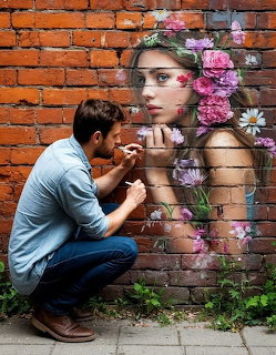 Street Art Woman with Flowers
