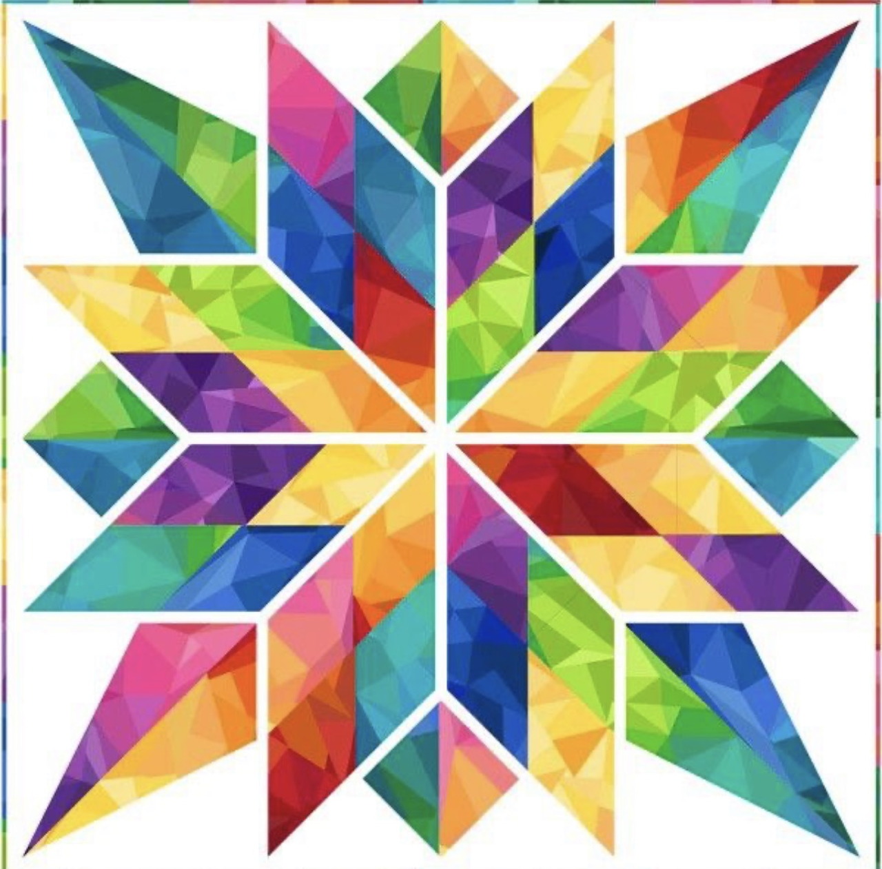 Colorful geometric star with rainbow triangular segments radiating from center in symmetrical pattern