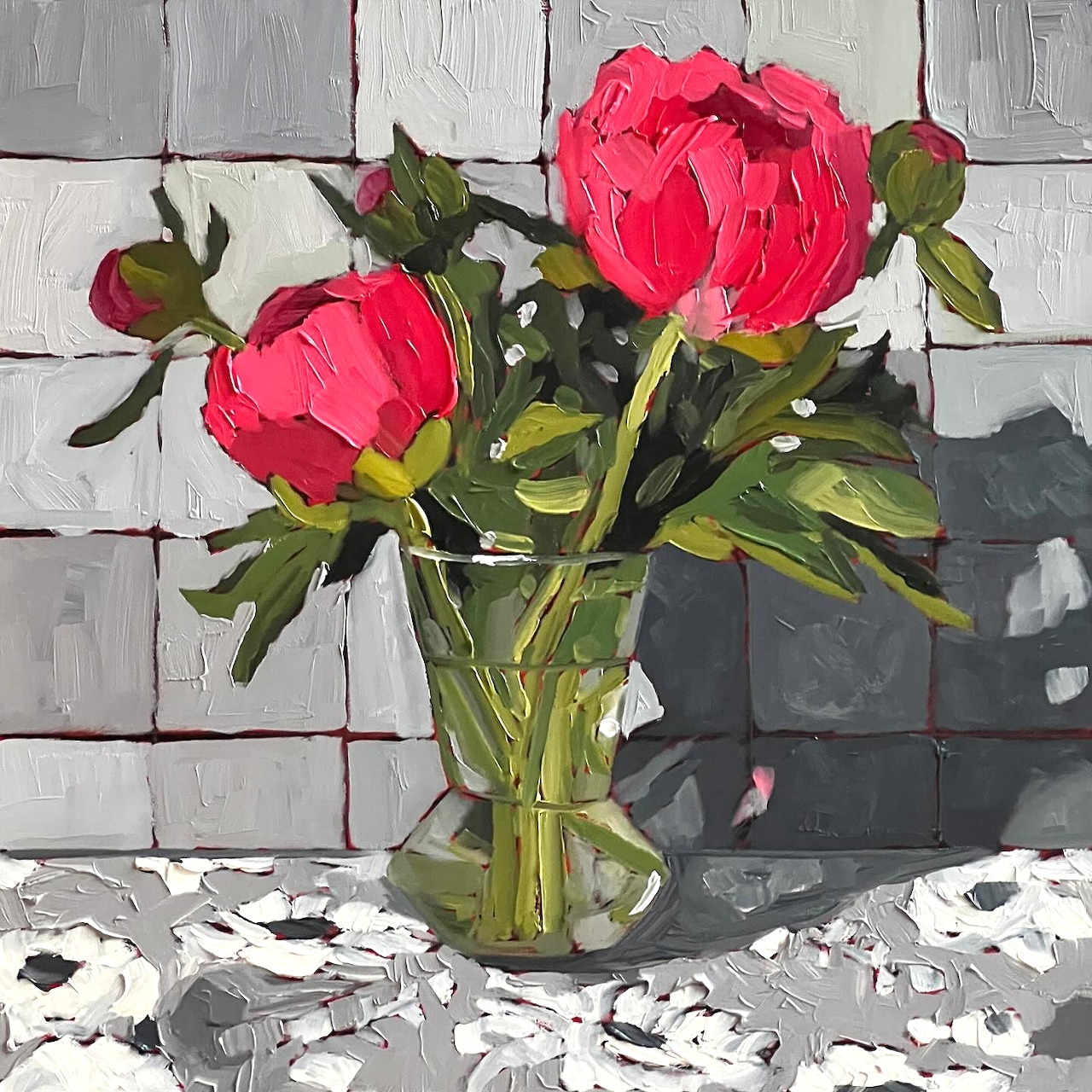 Pink Peonies in Glass Vase