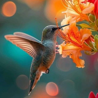 Hummingbird and Flower