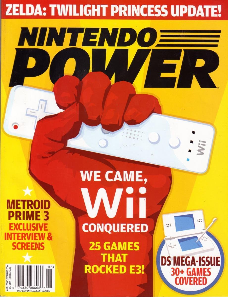 Nintendo Power magazine cover with red fist gripping a Wii remote and gaming headlines