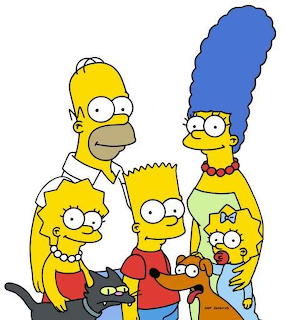 The Simpson family cartoon characters standing together in a group portrait