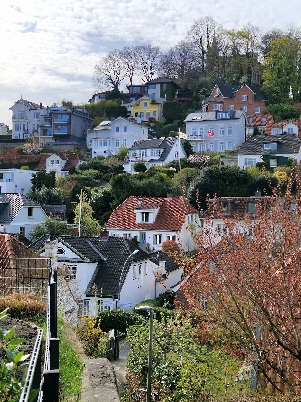 Hillside houses of Blankenese district overlooking the Elbe river