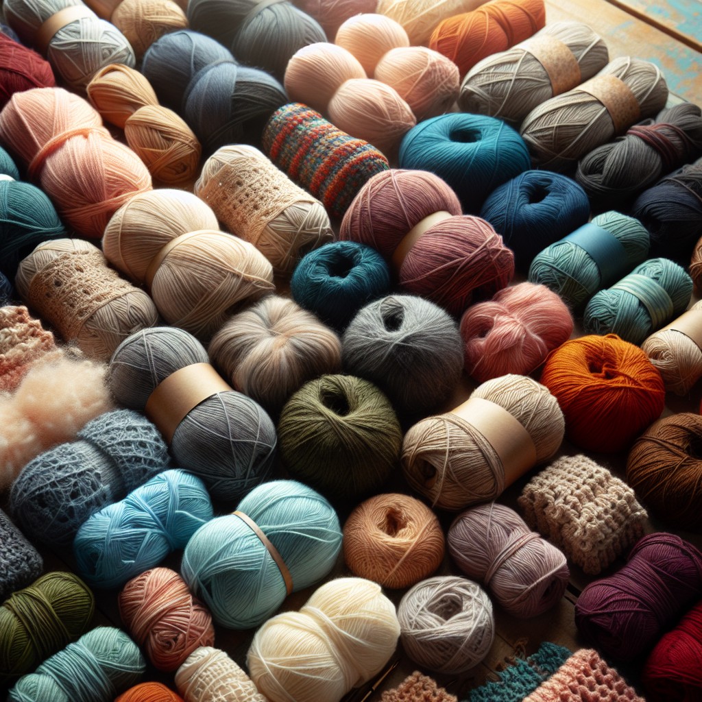 Assorted colorful yarn balls and skeins clustered together in a close-up view