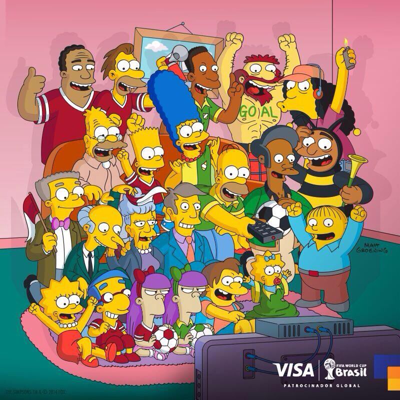 Cartoon scene with Simpsons characters in bright colors
