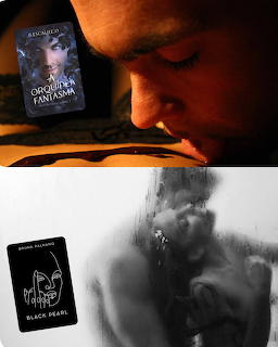Man reading book titled 'Sofrendo Fantasias' in warm light, with black and white version below