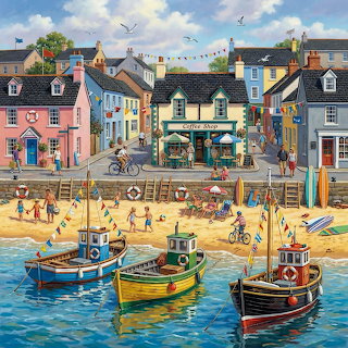 Coastal Village Harbor Scene